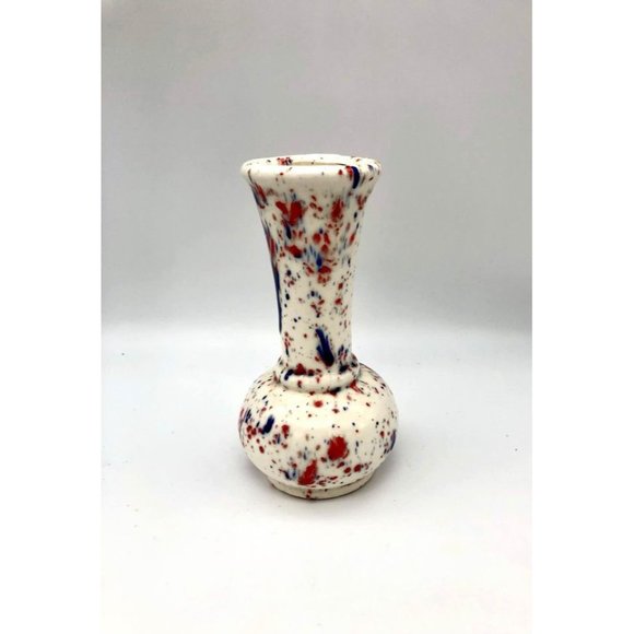 Speckled Red White & Blue Glaze Bud Vase Vintage - Picture 2 of 5